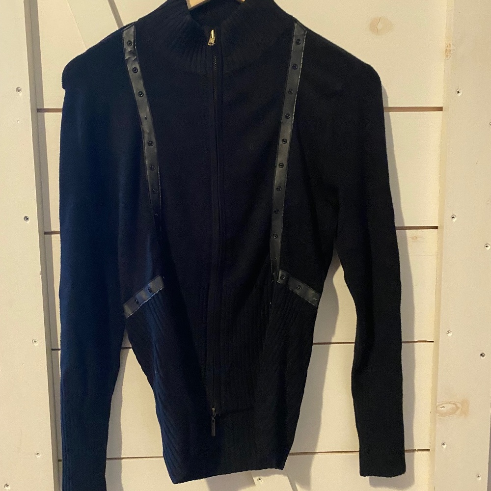 Black sweater with leather cutouts